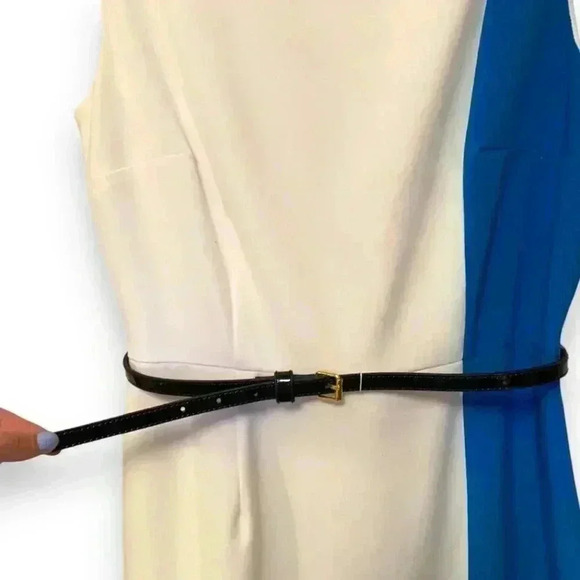 Calvin Klein Colorblock Size 8 Knee Length Black Leather Belted Casual Dress - Picture 5 of 16